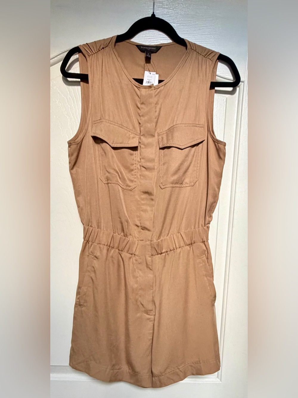 Banana Republic NWT Tan Tencel Utility Romper Size S Sleeveless Button Front